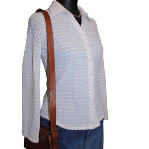 Y2K Boho Vibes Nine & Co Company White Lace Knit Button Top Sheer Long Sleeve